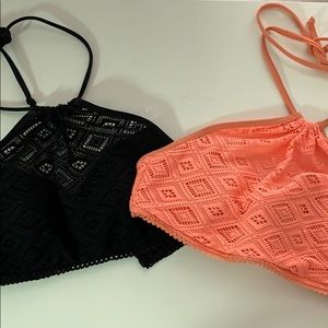 Crochet Bikini halter top bundle- Black and coral